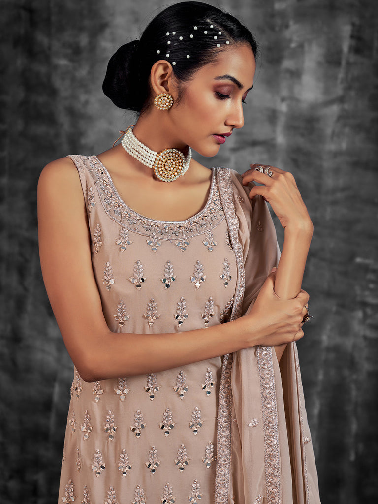 Classic Embroidered Peach Georgette Stitched Kurta Set Clothsvilla