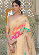 Load image into Gallery viewer, Beige Brown Floral Embroidered Linen Silk Saree Clothsvilla