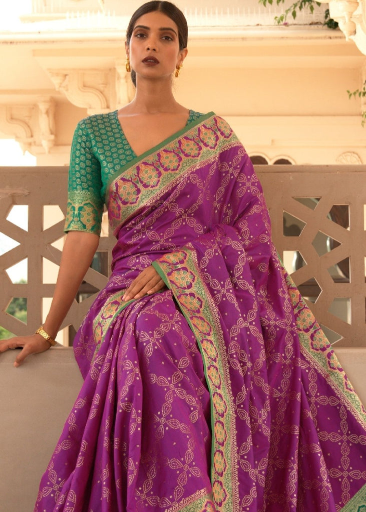 Lollipop Purple Woven Soft Banarasi Silk Saree with Contrast Pallu & Blouse Clothsvilla