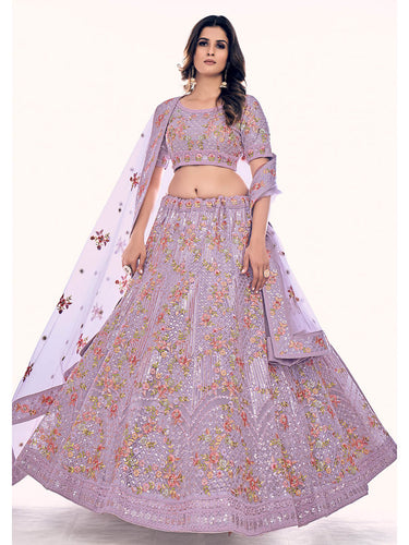 Lilac Soft Net Embroidered Designer Lehenga Choli Clothsvilla