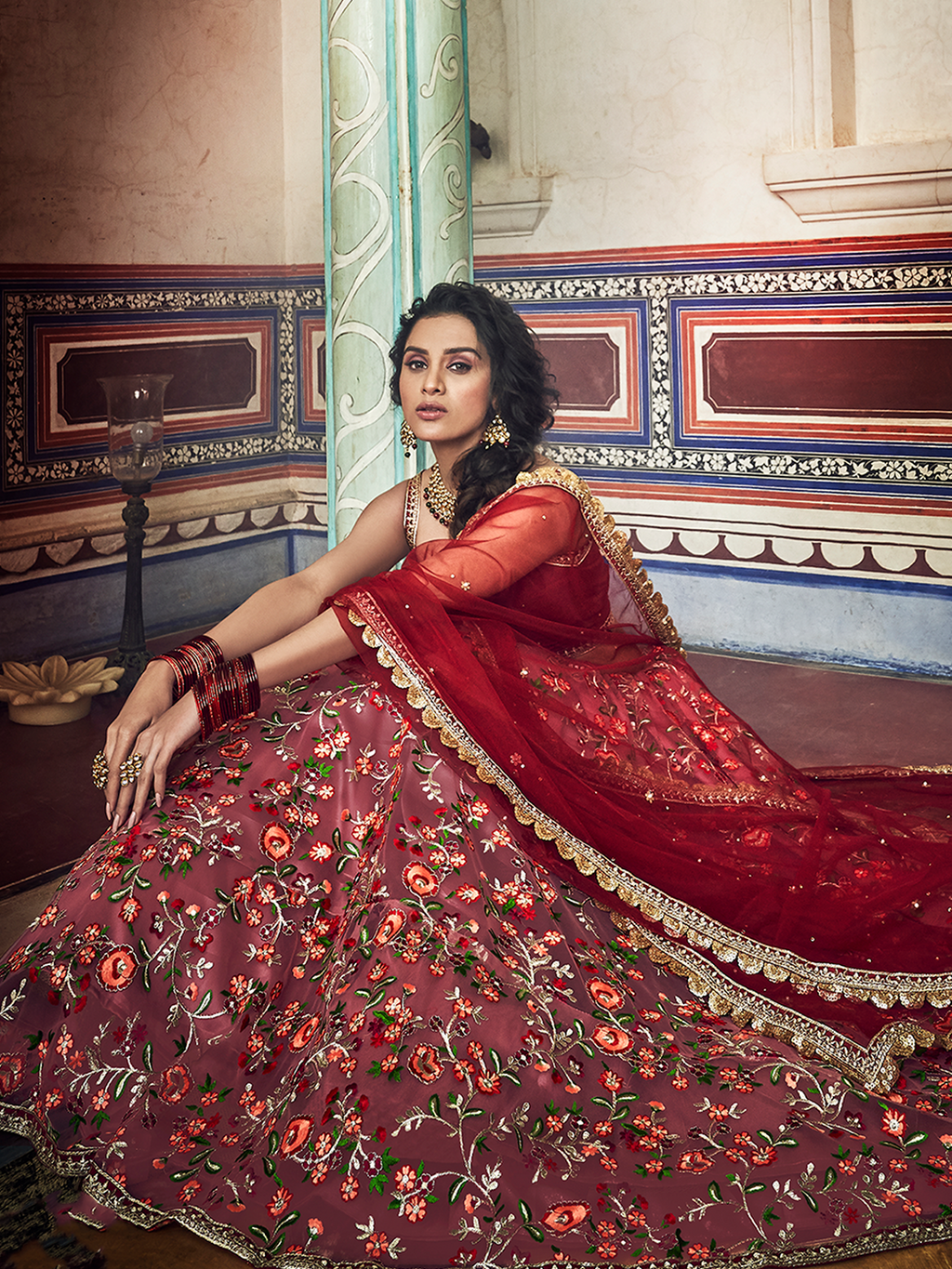 Peach Embroidered Art Silk Semi Stitched Lehenga With Unstitched Blouse Clothsvilla