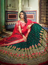 Load image into Gallery viewer, Green Sequins, Thread, Zari, Pearl Semi Stitched Lehenga With Unstitched Blouse Clothsvilla