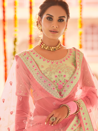 Green Embroidered Georgette Semi Stitched Lehenga With Unstitched Blouse Clothsvilla
