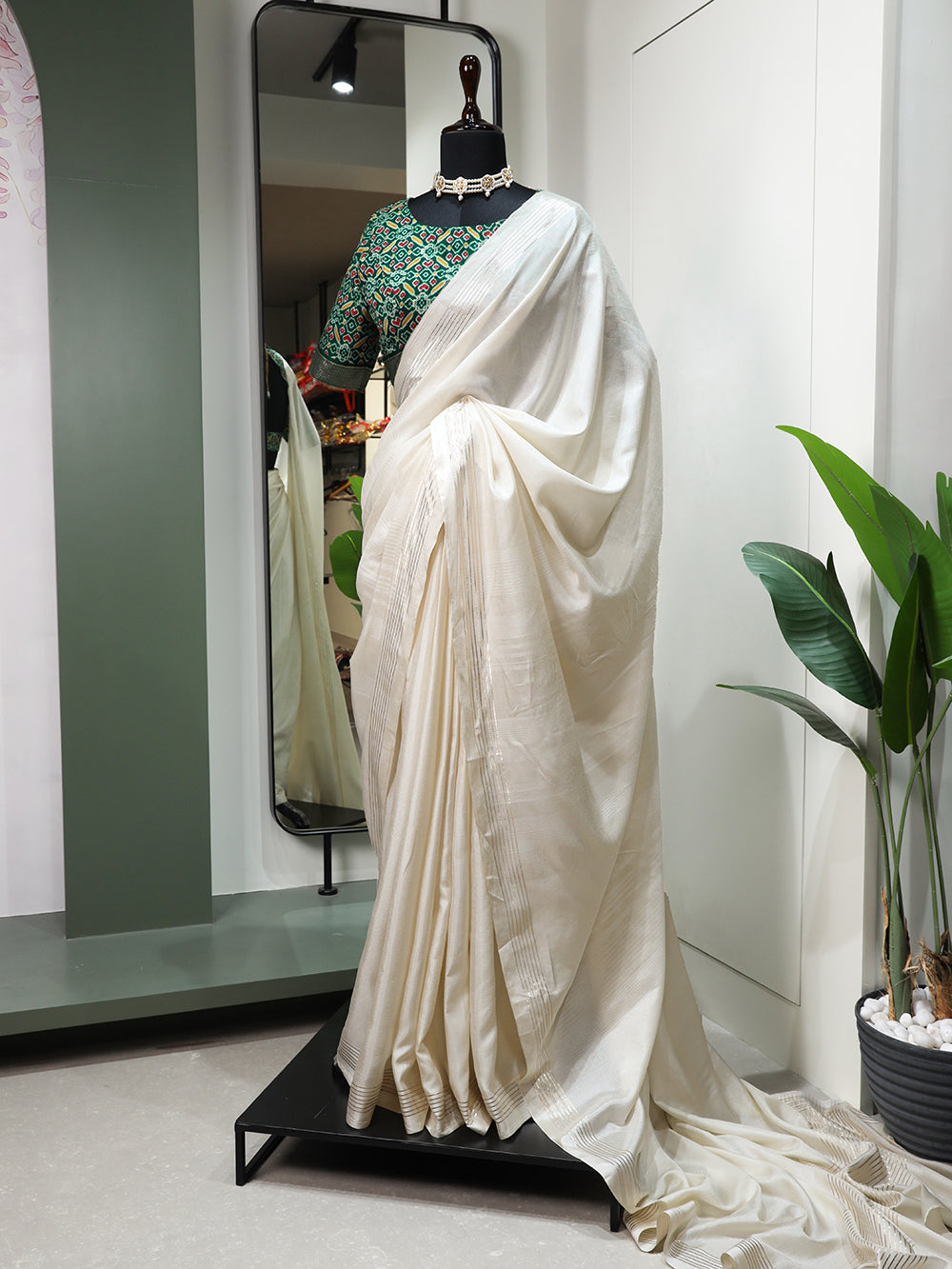 White Color Plain Manipuri Tussar Traditional Saree Clothsvilla