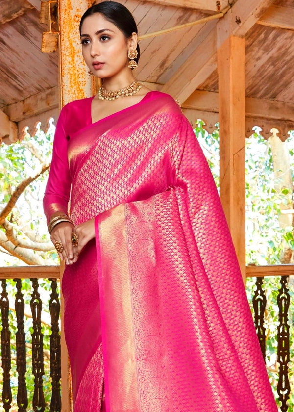 Hot Pink Woven Kanjivaram Saree:Limited Edition Clothsvilla