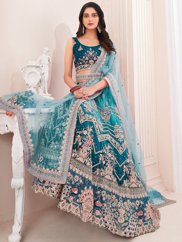 Blue Soft Net Embroidered Semi Stitched Lehenga Choli Clothsvilla