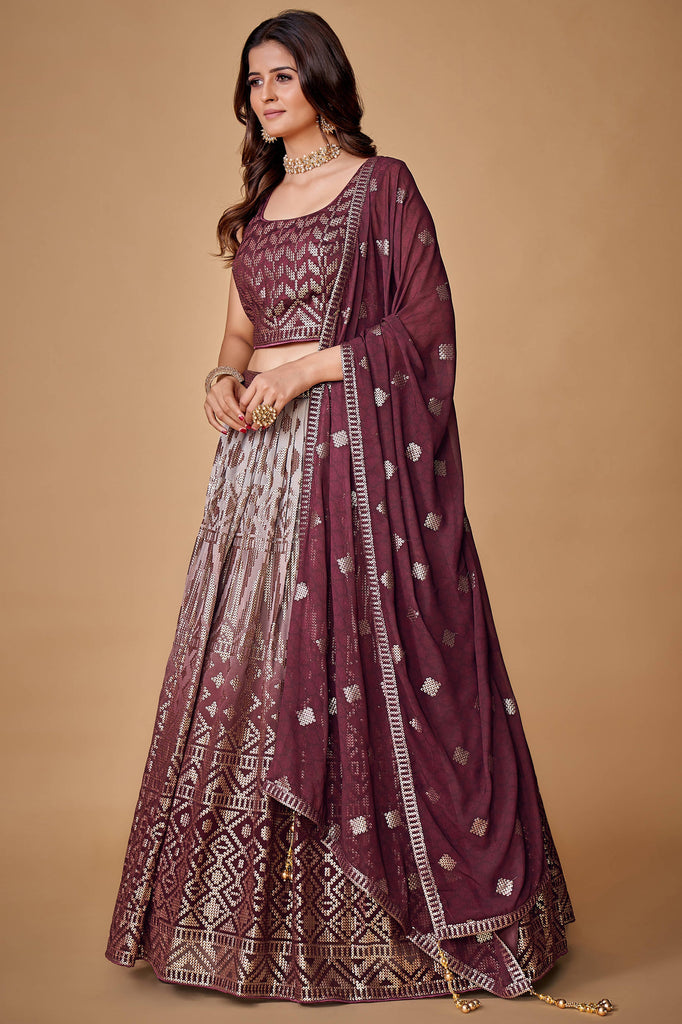 Purple Sequins Work Georgette Wedding Wear Lehenga Choli Clothsvilla