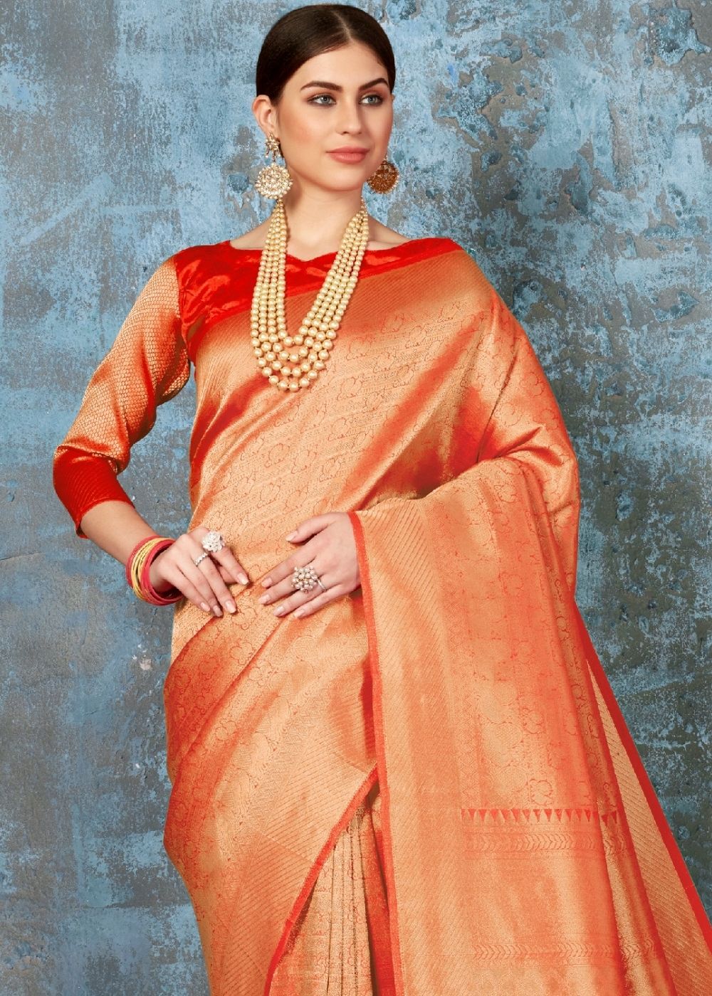 Tangerine Orange Handloom Weave Kanjivaram Silk Saree : Special Wedding Edition Secondary image