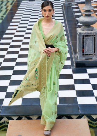Mint Green Woven Linen Silk Saree Clothsvilla