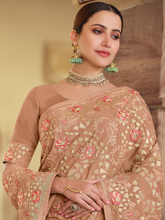 Load image into Gallery viewer, Brown Satin Georgette Saree With Unstitched Blouse Clothsvilla