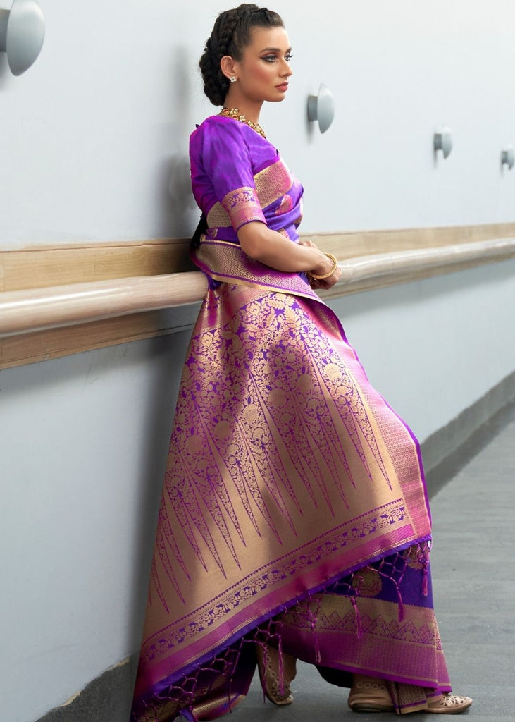 Royal Purple Woven Banarasi Silk Saree with overall Butti Clothsvilla