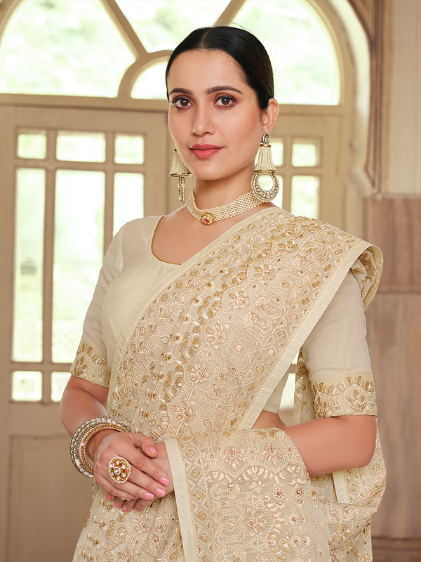 Apricot Georgette Saree With Unstitched Blouse Clothsvilla