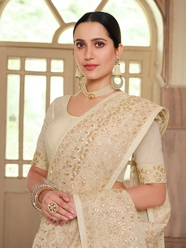 Apricot Georgette Saree With Unstitched Blouse Clothsvilla