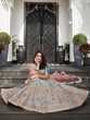 Load image into Gallery viewer, Sky Blue Velvet Semi Stitched Lehenga With Unstitched Blouse Clothsvilla