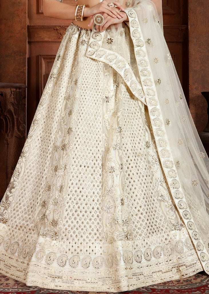 Daisy White Soft Net Lehenga Choli with Thread,Zari, Zarkan & Pearl work Clothsvilla