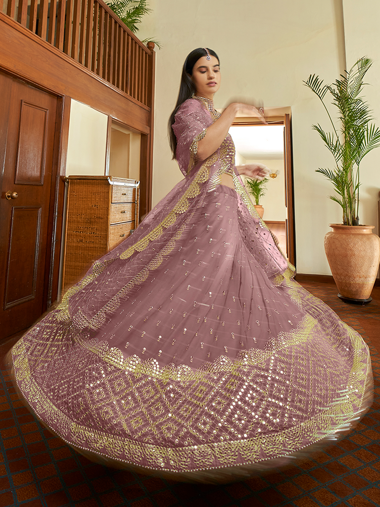Lilac Georgette Semi Stitched Lehenga With Unstitched Blouse Clothsvilla