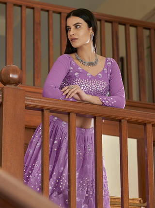 Purple Georgette Semi Stitched Lehenga With Unstitched Blouse Clothsvilla