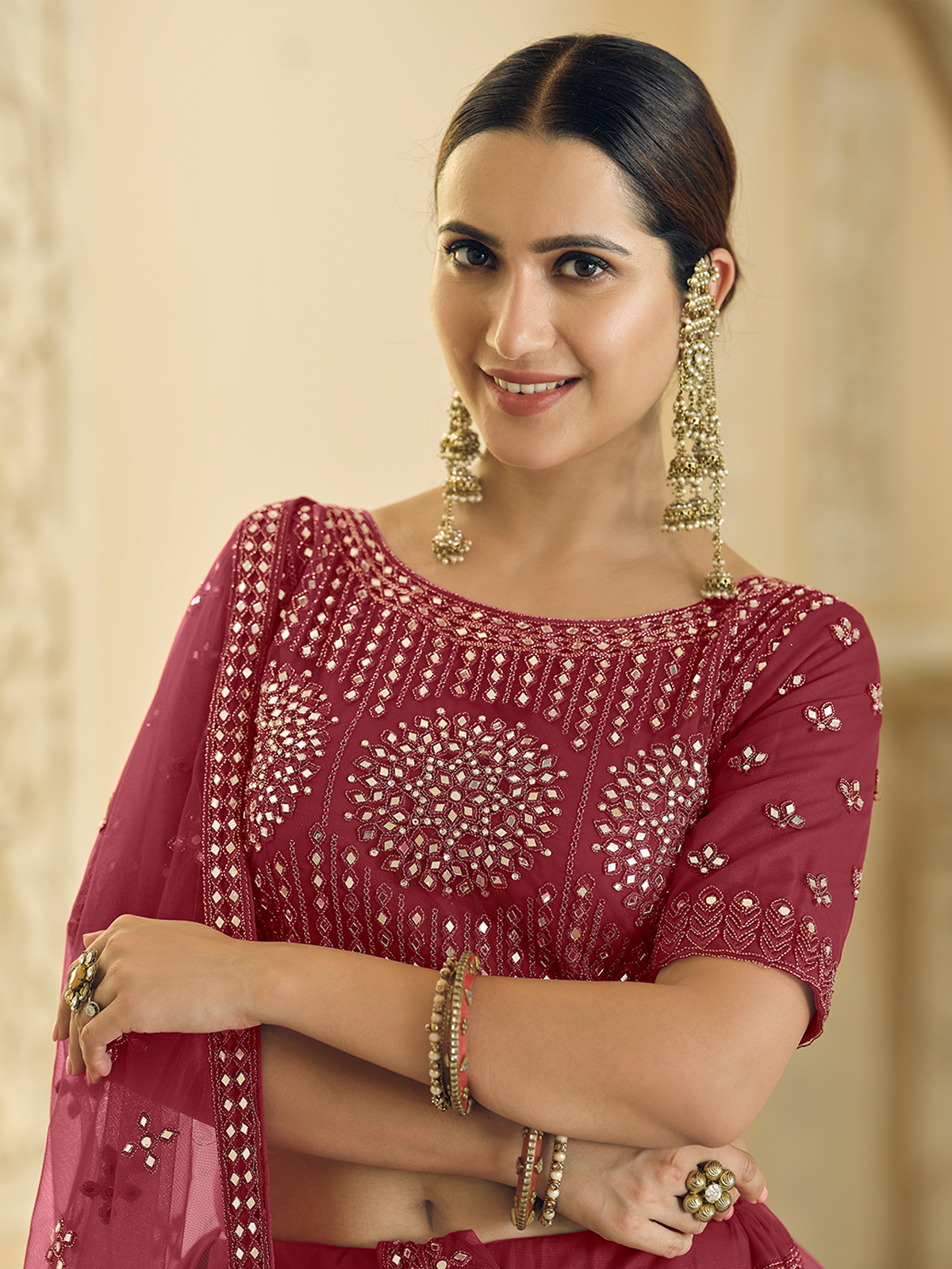 Maroon Soft Net Semi Stitched Lehenga With Unstitched Blouse Clothsvilla