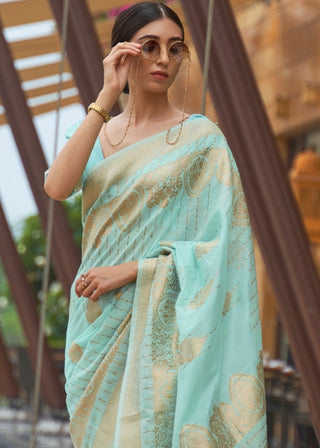 Electric Blue Zari Woven Silk Saree with Sequins work Clothsvilla