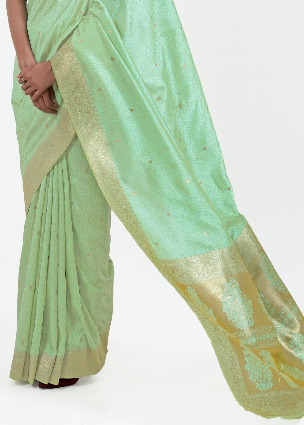 Pastel Green Woven Kanjivaram Silk Saree Clothsvilla
