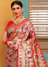 Load image into Gallery viewer, Cherry Red and Golden Blend  Paithani Silk Saree Clothsvilla