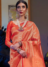 Load image into Gallery viewer, Golden Orange Kanjivaram Soft Woven Silk Saree Clothsvilla