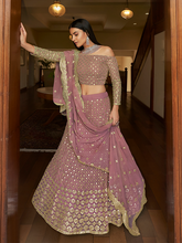 Load image into Gallery viewer, Purple Embroidered Georgette Semi Stitched Lehenga With Unstitched Blouse Clothsvilla