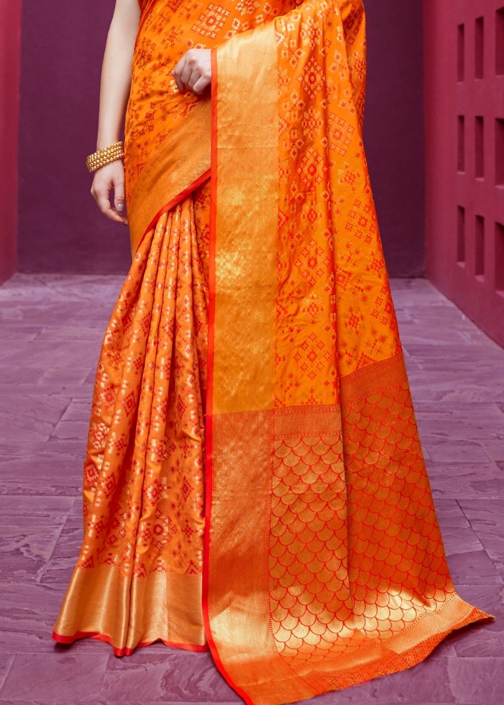 Papaya Orange Woven Patola Silk Saree Clothsvilla