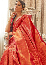 Load image into Gallery viewer, Vermilion Red Zari Woven Kanjivaram Silk Saree with Tassels on Pallu Clothsvilla