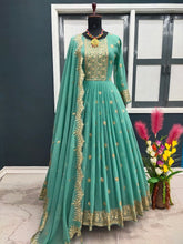Load image into Gallery viewer, Designer Pista Green Color Embroidery Work Gown Clothsvilla