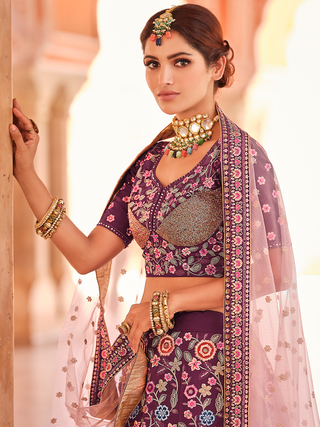 Purple Crepe Semi Stitched Lehenga With Unstitched Blouse Clothsvilla