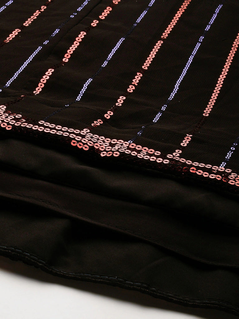 Black Embellished Sequinned Net Lehenga with Heavy Sequinned Dupatta ClothsVilla