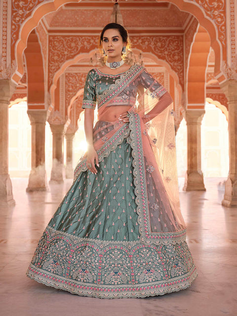 Rama Green Embroidered Designer Lehenga Choli Clothsvilla Main image