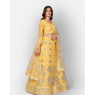 Mastrud Yellow Thread and Foil Mirror Cutwork Lehenga choli ClothsVilla