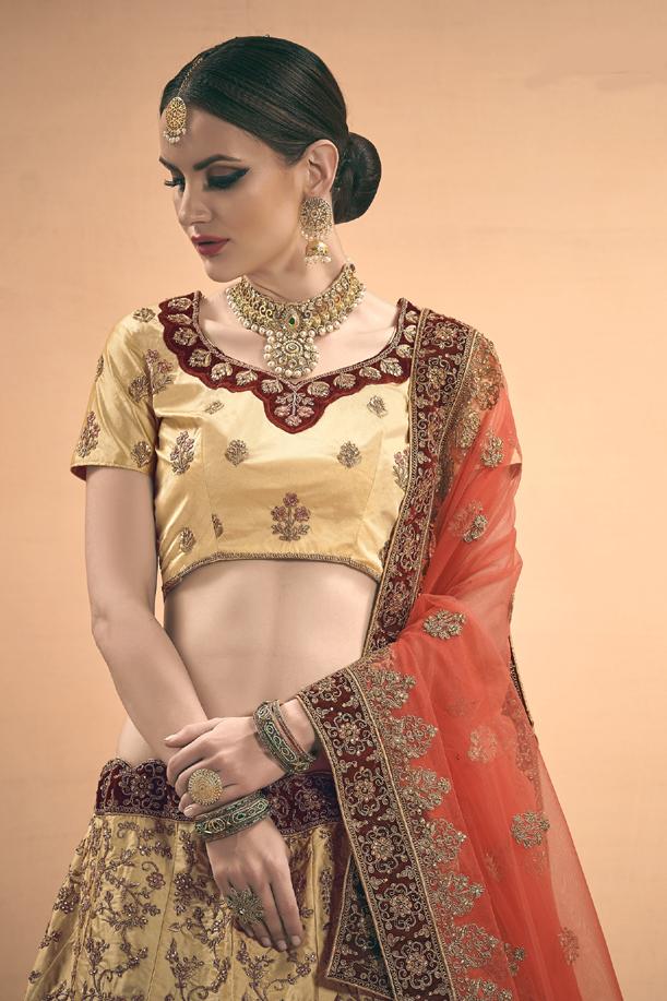 Sensational beige Colored Lehenga Choli With zari & Stone Work Clothsvilla