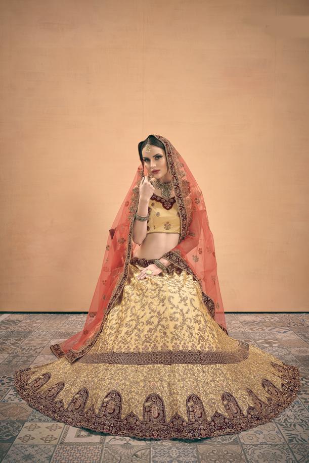 Sensational beige Colored Lehenga Choli With zari & Stone Work Clothsvilla