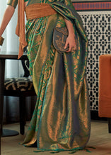 Load image into Gallery viewer, Viridian Green Two Tone Handloom Weaving Banarasi Silk Saree Clothsvilla