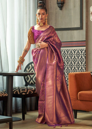 Wine Purple Two Tone Handloom Weaving Banarasi Silk Saree Clothsvilla
