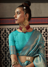 Load image into Gallery viewer, Cerulean Blue Two Tone Handloom Weaving Banarasi Silk Saree Clothsvilla