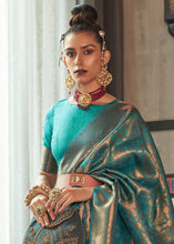 Load image into Gallery viewer, Cerulean Blue Two Tone Handloom Weaving Banarasi Silk Saree Clothsvilla