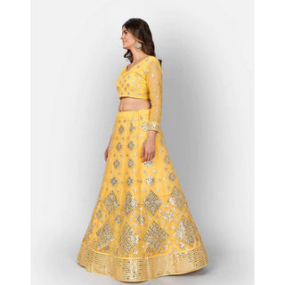 Mastrud Yellow Thread and Foil Mirror Cutwork Lehenga choli ClothsVilla