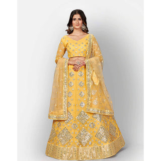 Mastrud Yellow Thread and Foil Mirror Cutwork Lehenga choli ClothsVilla