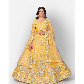 Mastrud Yellow Thread and Foil Mirror Cutwork Lehenga choli ClothsVilla