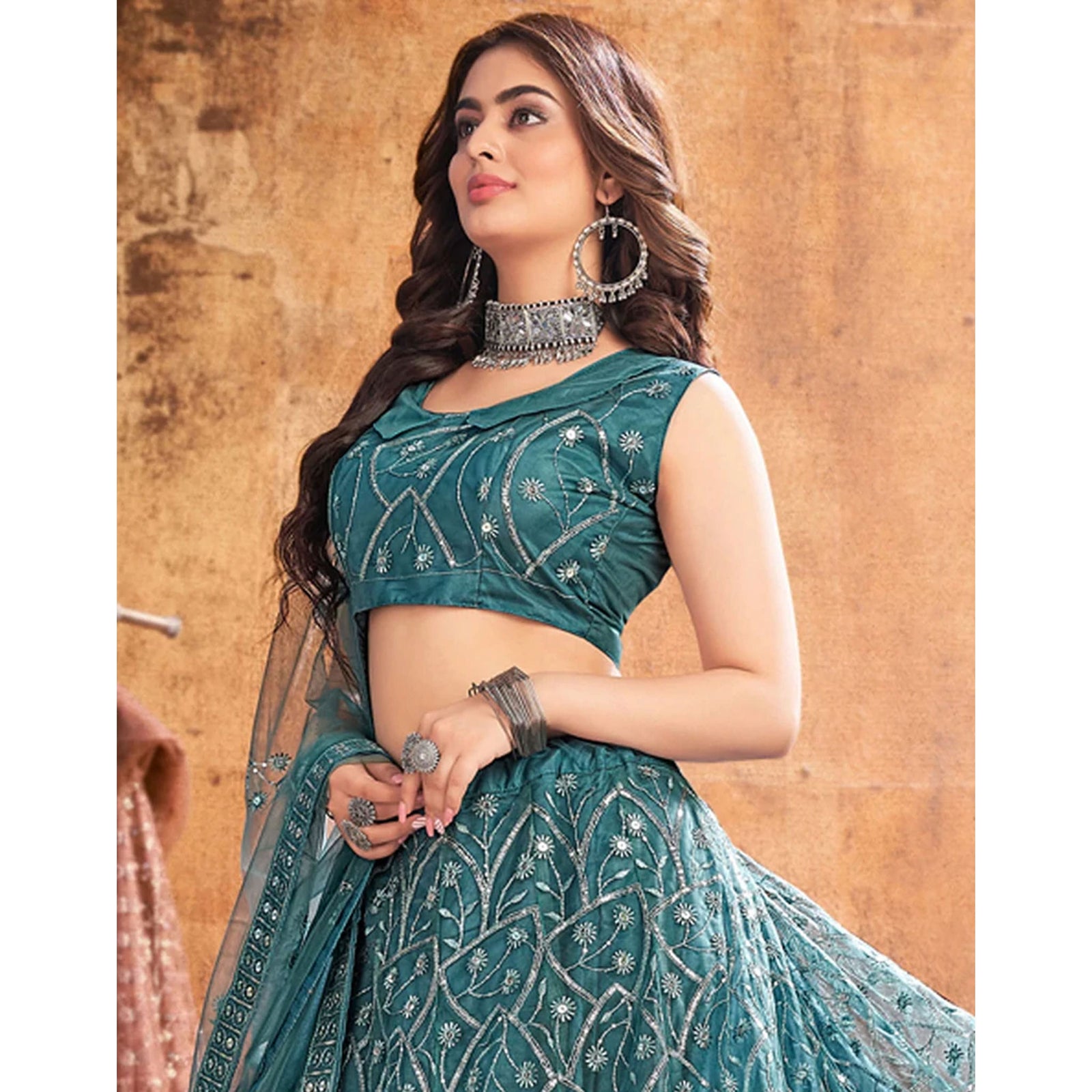 Dark Rama Thread and Sequence work Lehenga choli ClothsVilla
