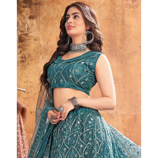 Dark Rama Thread and Sequence work Lehenga choli ClothsVilla