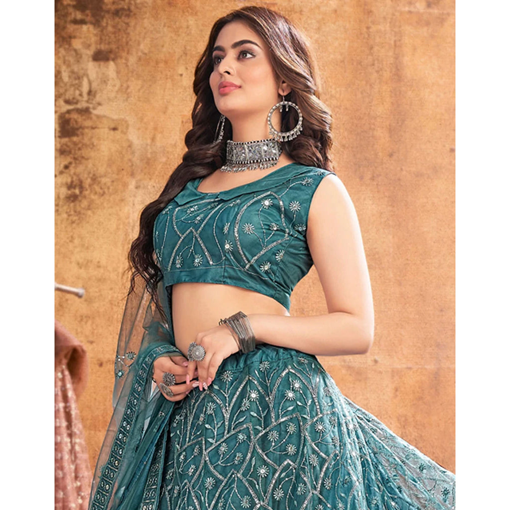 Dark Rama Thread and Sequence work Lehenga choli ClothsVilla