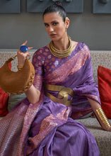 Load image into Gallery viewer, Indigo Purple Copper Zari Handloom Weaving Tussar Silk Saree Clothsvilla