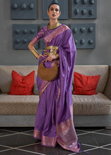 Load image into Gallery viewer, Indigo Purple Copper Zari Handloom Weaving Tussar Silk Saree Clothsvilla