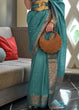 Load image into Gallery viewer, Munsell Blue Copper Zari Handloom Weaving Tussar Silk Saree Clothsvilla