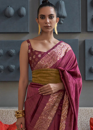 Radiant Orchid Purple Copper Zari Handloom Weaving Tussar Silk Saree Clothsvilla